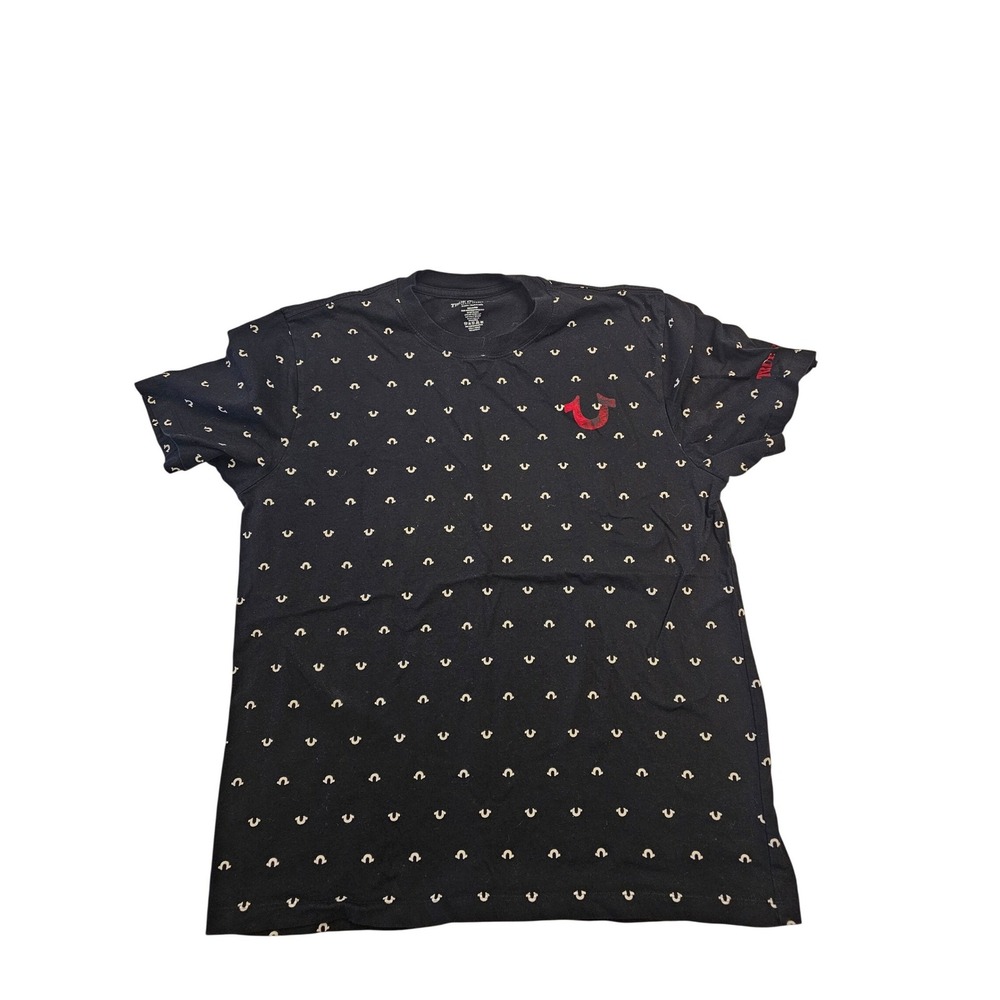 True Religion Mens Black‎ Horseshoe All Over Print T-Shirt XL 700159